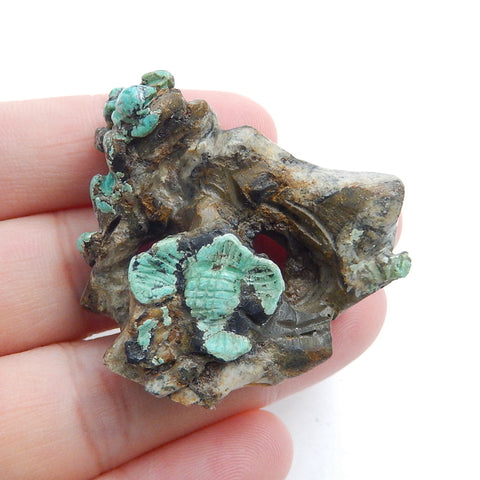 Handmade Carved Turquoise flower Cabochon, Animal Gemstone Decoration, 31x39x12mm, 12.9g - MyGemGarden