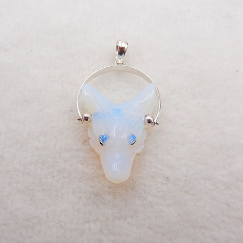 Opalite Carved wolf head Pendant with 925 Sterling Silver 21x12x9mm, 4.2g