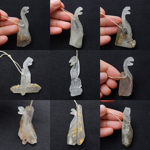 Sale 1 Piece Unique Hand Carved Cobra Snake Clear Ghost Quartz Pendant Stone, 46-65mm - MyGemGarden