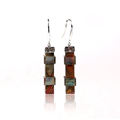 Hot Sale Natural Stone Multi-Color Picasso Jasper And Labradorite intarsia 925 Sterling Silver Handmade Earring Bead 33x8mm 9.8g - MyGemGarden