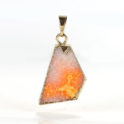 New! Gold Plated Crystal cluster Stone Orange Pendant Jewelry for Women, 27x17x8mm, 5.7g - MyGemGarden