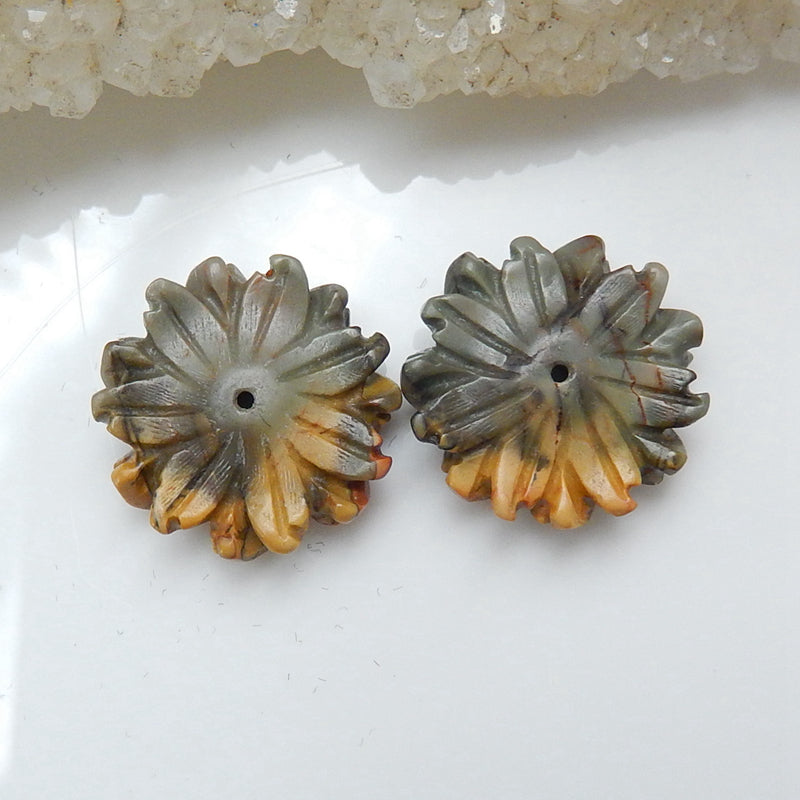 Hot sale Multi-Color Picasso jasper Carved Flower Earrings Pair, stone for Earrings making, 16x5mm, 2.7g - MyGemGarden