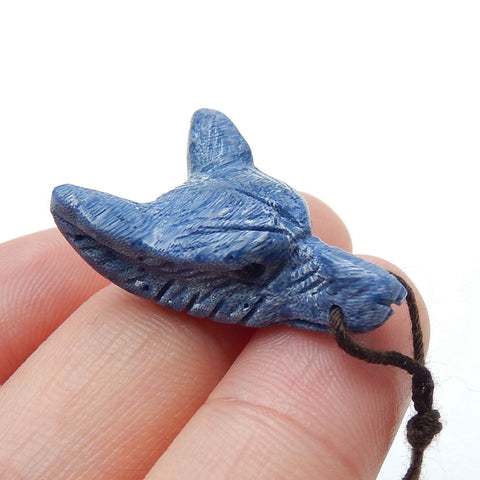 Handmade blue coral Carved Wolf Head Pendant Bead, 27x18x9mm, 3.6g - MyGemGarden