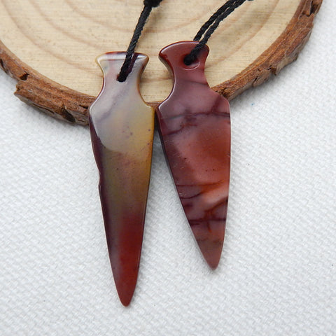 2 Pcs Mookaite Jasper Gemstone Pendant Bead Set, 40x11x4mm, 36x12x4mm, 4.6g - MyGemGarden