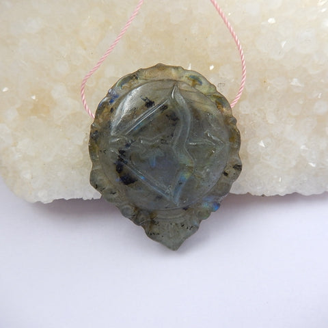 Carving Labradorite Gemstone Natural Pendant Bead, 37x31x10mm, 14g - MyGemGarden