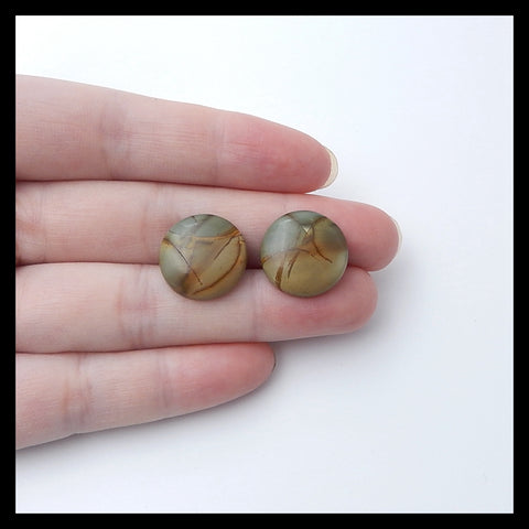 2 Pairs Multi-Color Picasso Jasper 16mm round cabochons, 16x16x4mm, 16x16x5mm, 8.2g - MyGemGarden