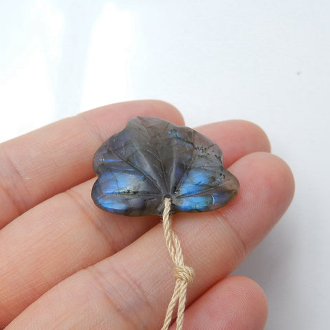 Natural Labradorite carved leaf Pendant Bead, 25x25x5mm, 5.0g - MyGemGarden