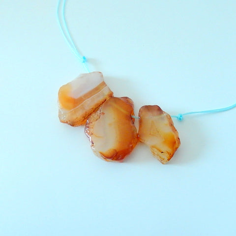 3 pcs Orange Agate Pendant Beads, 35x28x7mm, 31x19x6mm, 26.6g - MyGemGarden