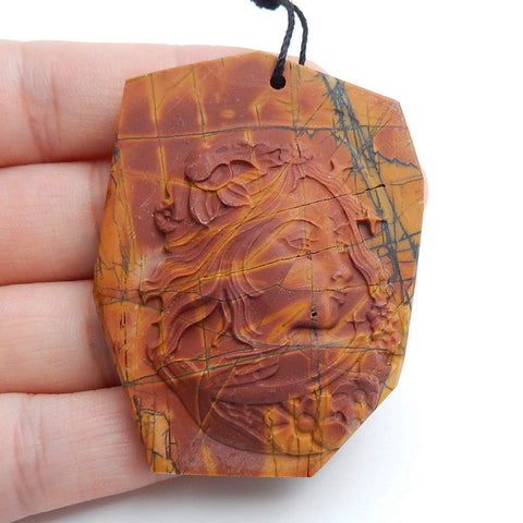 New design Multi-Color Picasso jasper Carved Gemstone Pendant Bead, 53x40x7mm, 25.1g - MyGemGarden