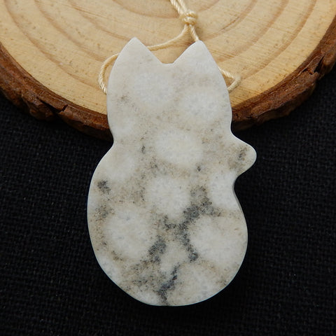 Carved Indonesian Fossil Coral fox Pendant, 36x22x9mm, 9g - MyGemGarden