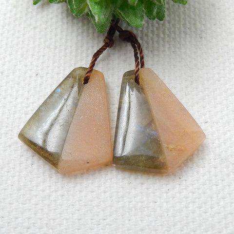 Natural Sunstone and Labradorite Glued Gemstone Earrings Pair, 17x15x4mm, 2.8g - MyGemGarden