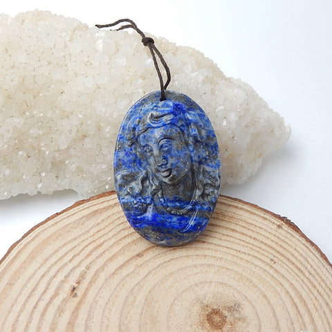 Lapis Lazuli Carved woman Pendant, 44x31x15mm, 26.6g - MyGemGarden