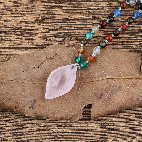 Agate Faceted Gemstone With Silver Beads Necklace, Rose Quartz Pendant, Handmade Jewelry, 1 Strand, 22 Inch, 29.5g