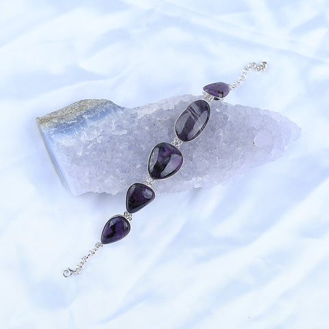 Natural Sugilite Bracelet with Adjustable 925 Sterling Silver 8.5 Inches, 26x15x6mm, 20x13x6mm, 23.6g