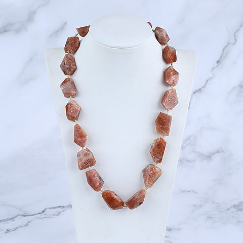 New! ! Natural Sun Stone Faceted Gemstone Necklade, 1 Strand, 20inch, 99g