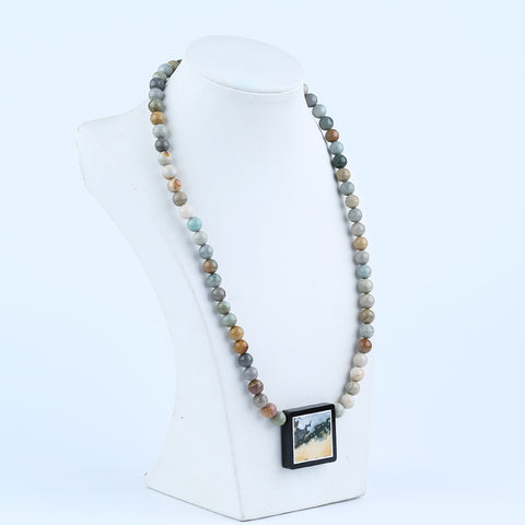 Natural Ocean Jasper, Obsidian Gemstone Necklace