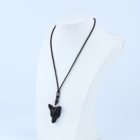 35mm Obsidian Wolf Head Pendant With 925 Sterling Silver Accessory