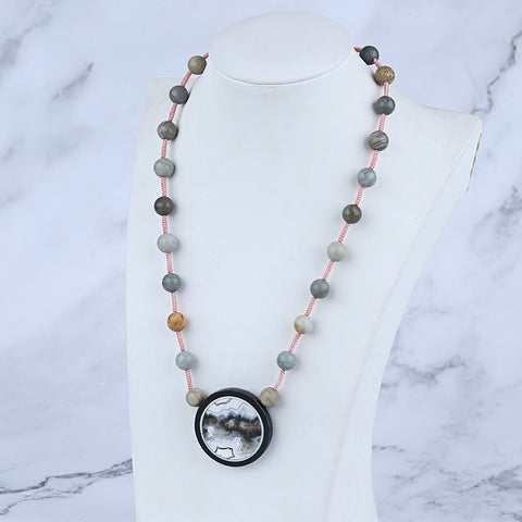 Natural Ocean Jasper, Obsidian Gemstone Necklace, Handmade Jewelry, 1 Strand, 20 inch, 42g