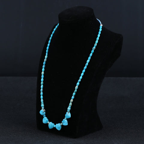 Natural Turquoise With Silver Beads Gemstone Necklace, 925 Silver Buckle Necklace, 1 Strand, 22 inch, 14.6g