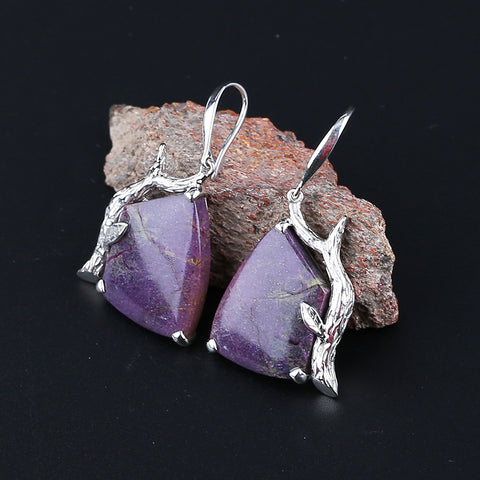 Natural Sugilite Gemstone Earrings with 925 Sterling Silver Accessories 20*15*4mm(stone size), 38*20*5mm, 9.2g