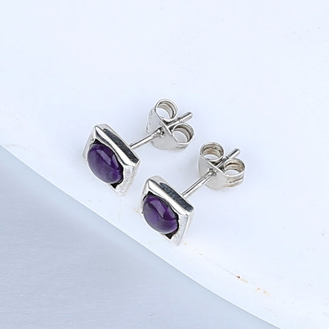 Natural Sugilite Gemstone Earrings with 925 Sterling Silver Accessories 14x7mm, 1.4g