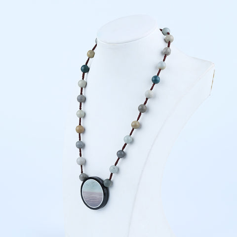 Natural Ocean Jasper, Obsidian Gemstone Necklace