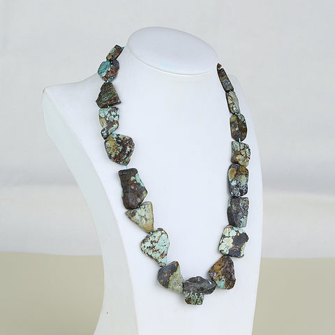 Natural Turquoise Necklace, Turquoise Bead Strands Handmade Gemstones, Adjustable Necklace, 1 Strand, 18-22 inch, 79.2g