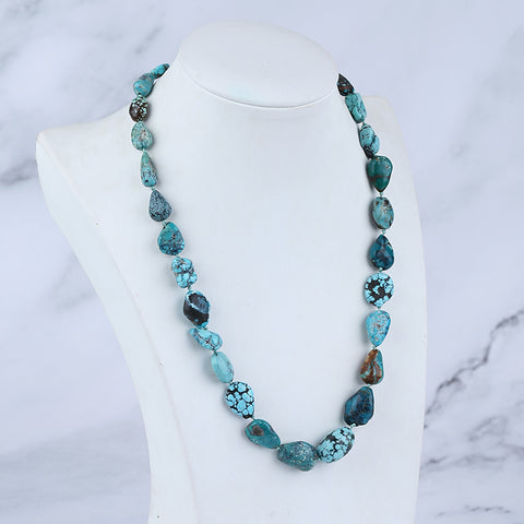 Natural Turquoise Necklace, Turquoise Bead Strands Handmade Gemstones, Adjustable Necklace, 1 Strand, 18-26 inch, 41.6g