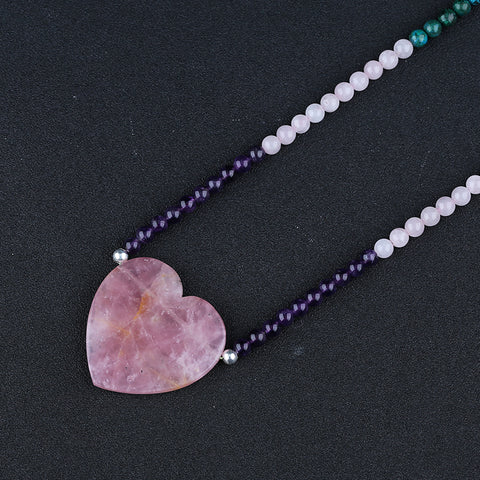 Natural Chrysocolla, Amethyst, Rose Quartz Beads for Necklace 1 Strand, 22 inch, 48g