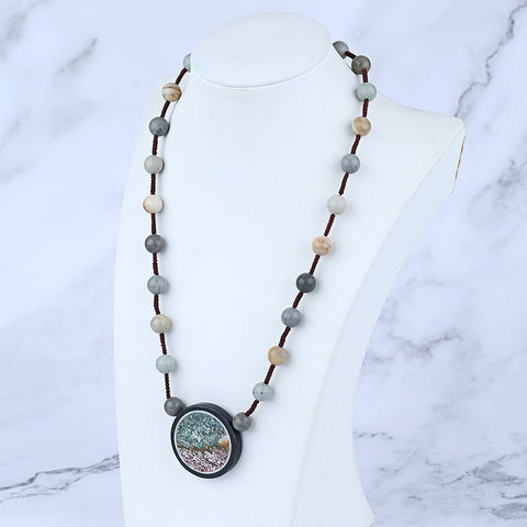 Natural Ocean Jasper, Obsidian Gemstone Necklace, Handmade Jewelry, 1 Strand, 20 inch, 43g