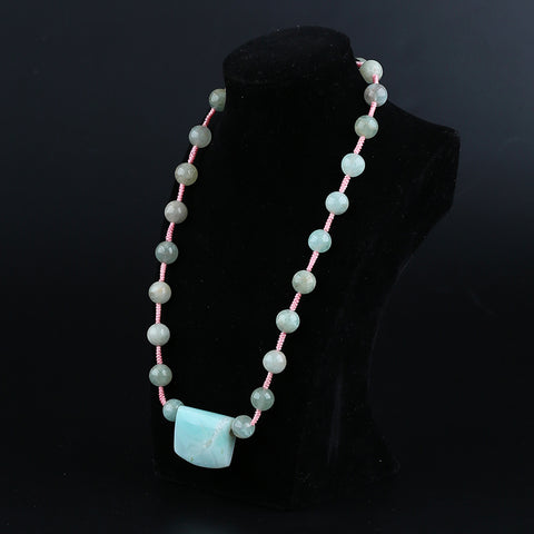 Natural Amazonite,Blue Aquamarine Gemstone Necklace