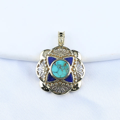 Natural Gemstone Turquoise ,Lapis Lazuli Copper Pendant