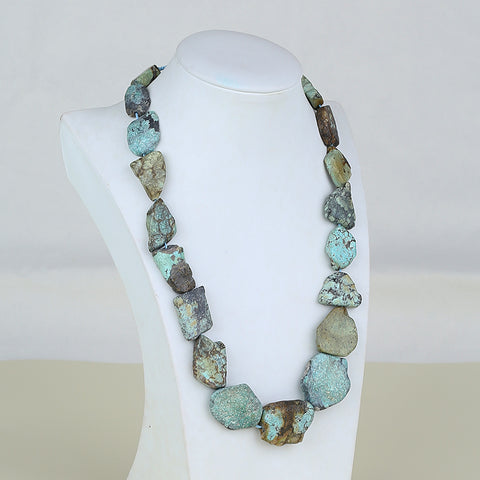 Natural Turquoise Necklace, Turquoise Bead Strands Handmade Gemstones, Adjustable Necklace, 1 Strand, 20-26 inch, 88.8g