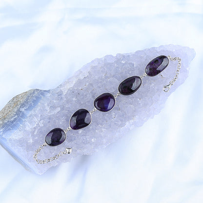 Natural Sugilite Gemstone Bracelet with 925 Sterling Silver Accessories 18x10x4mm, 14x11x4mm, 10.6g