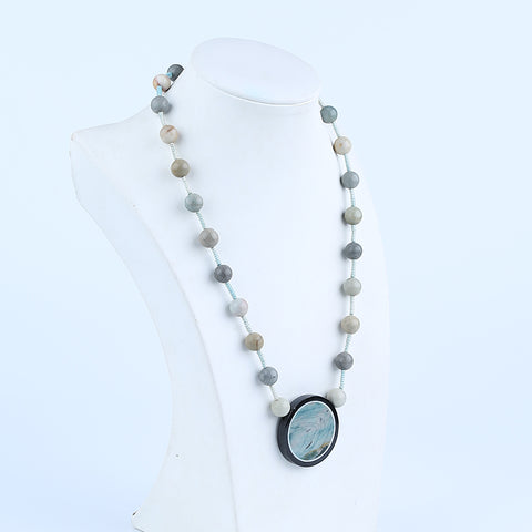 Natural Ocean Jasper, Obsidian Gemstone Necklace