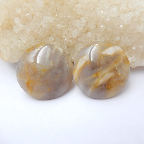 Natural Bamboo Agate Round Gemstone Cabochon pair, 31x7mm, 19.3g - MyGemGarden