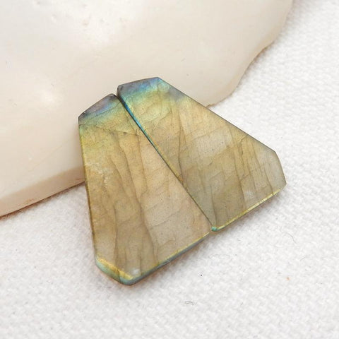 Natural Labradorite Flatback Gemstone Cabochon Pair, 21x13x3mm, 3.3g