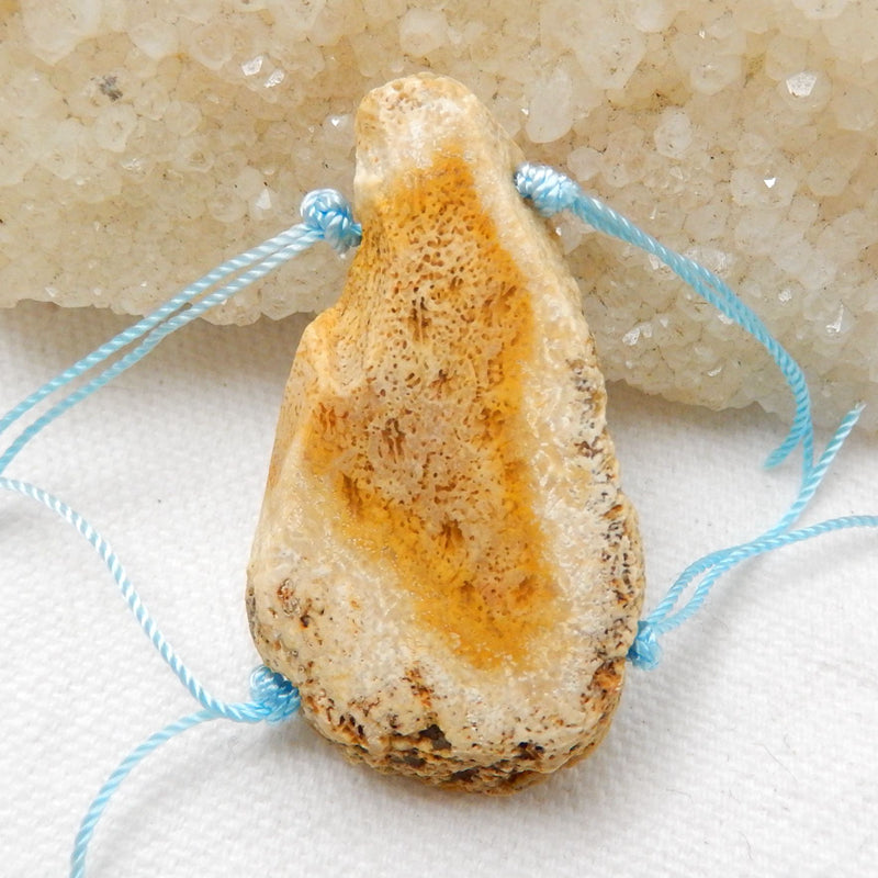 Natural Coconut Fossil Gemstone Pendant Bead, 45x24x7mm, 12.9g - MyGemGarden