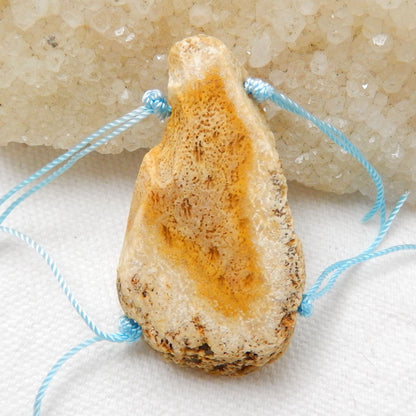 Natural Coconut Fossil Gemstone Pendant Bead, 45x24x7mm, 12.9g - MyGemGarden