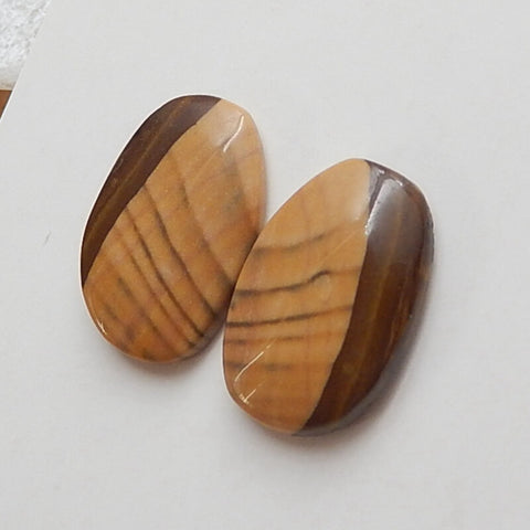 Natural Us Biggs Jasper Gemstone Cabochons pair, 14x10x2mm, 1.2g - MyGemGarden