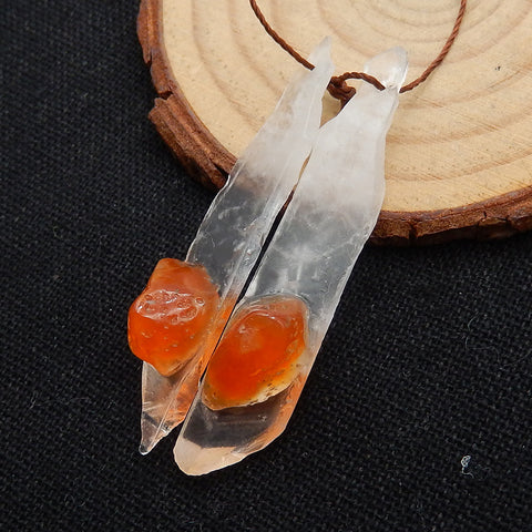 Nugget Agate And Quartz Glued Earrings Stone Pair, stone for earrings making, 47x9x11mm, 6.4g