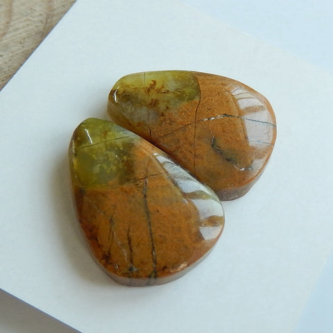 Natural yellow Opal Gemstone Cabochon pair, 18x15x5mm, 3.3g - MyGemGarden