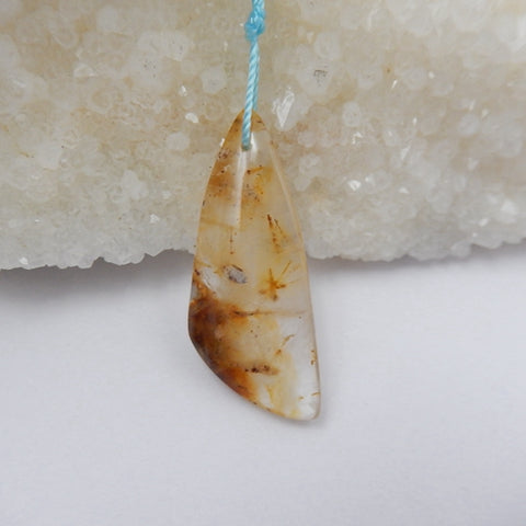 Gold Rutilated Quartz Gemstone Natural Pendant Bead, 36x15x4mm, 3.5g - MyGemGarden