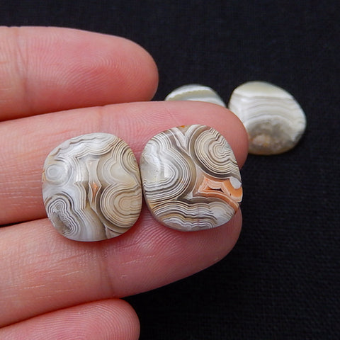 2 Pairs Natural Agate cabochon, Crazy Lace Rosetta Stone Gemstone Cabochon Pair, 15x14x4mm, 6.2g - MyGemGarden