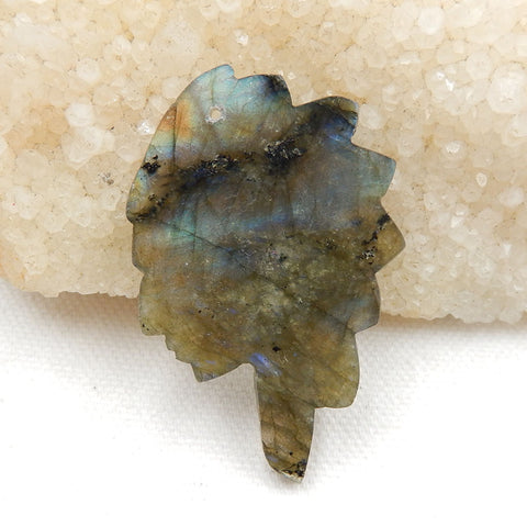 Vintage Hand Carved Labradorite Gemstone Indian Head Pendant , 50x32x5mm, 10.2g - MyGemGarden