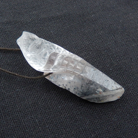 Natural ghost quartz hand carved snake pendant bead, 51x18x13mm, 14.3g - MyGemGarden