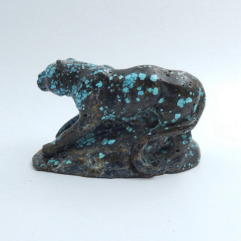 Handmade Carved Turquoise bear Cabochon, Animal Gemstone Decoration, 62x35x27mm, 60.2g - MyGemGarden