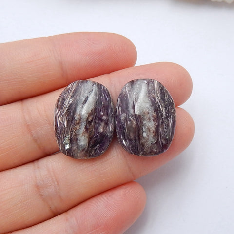 Natural Charoite Gemstone Cabochon pair, 20x15x5mm, 4.9g - MyGemGarden