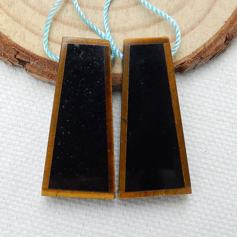 Obsidian and Tiger-Eye Glued Gemstone Earrings Pair, 29x13x5mm, 7.9g - MyGemGarden