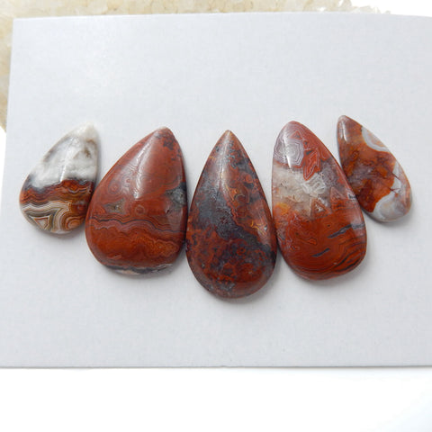 5 PCS Natural Crazy Lace Rosetta Stone Agate Flatback Gemstone Cabochon set, 34x18x6mm, 24x11x4mm, 19.8g - MyGemGarden